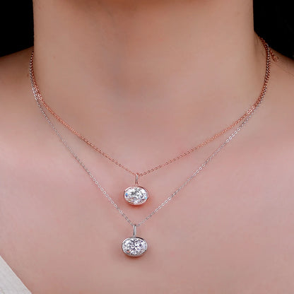 Bezel Set 2-4Carat East West Oval Cut Moissanite Pendant Necklace for Women S925 Silver 18k Gold Plated Neck Chain Jewelry Gift