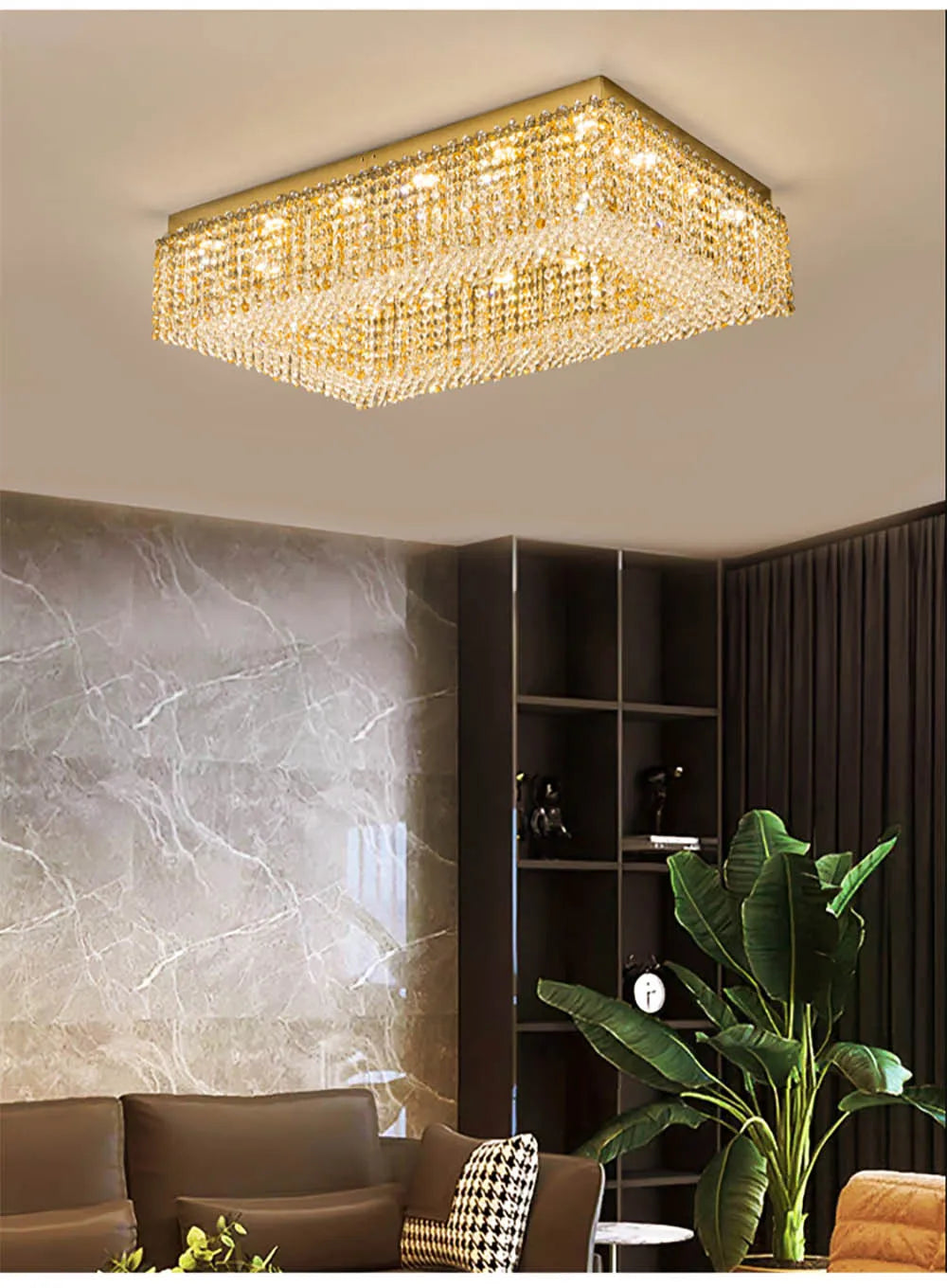 Champagne Crystal Waterfall Bead Modern Ceiling Lights LED Lamps Lighting Fixture for Living Room Lustres Home Decor Lampara