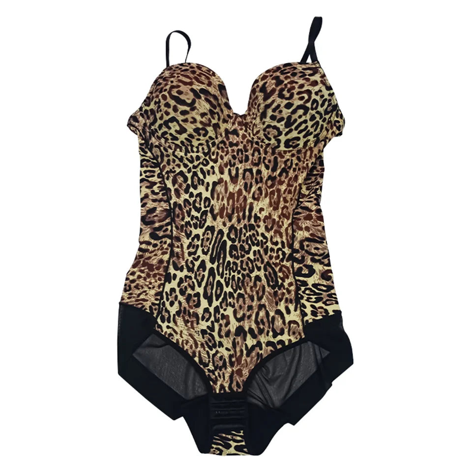 Printing Leopard Bodysuit For Women Holiday Tight Leotard With Underwire Cup