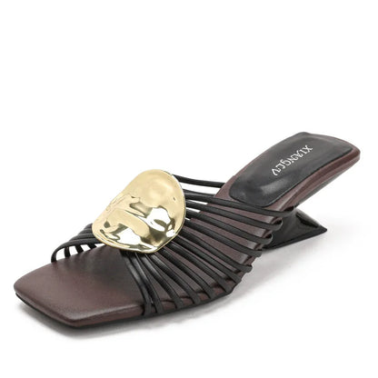 Luxury Designer Square Toe Slippers Heeled Sandals for Woman Shoes 2026 New Elegant Pumps Flip Flops Dress Summer Mujer Zapatos