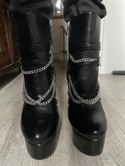 Onlymaker Women Platform  Ankle Boots Black Matte Side Zipper  Big Size Stilettos Winter Booties
