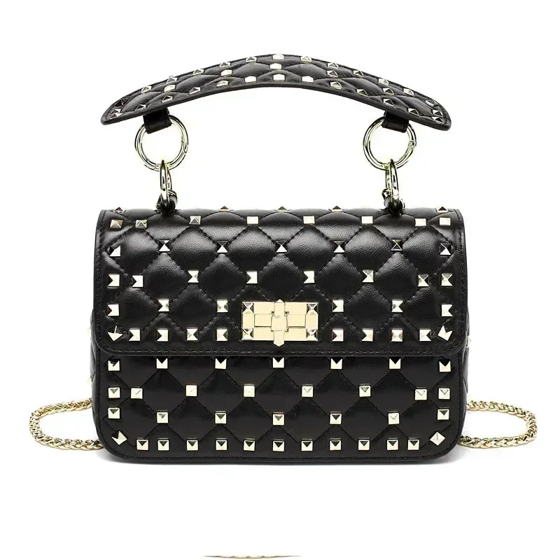 2026 New Fashion Women Sheepskin Leather Rivet Handbags Chain Bag Designer Shoulder Bags Luxury Woman Messenger Bags