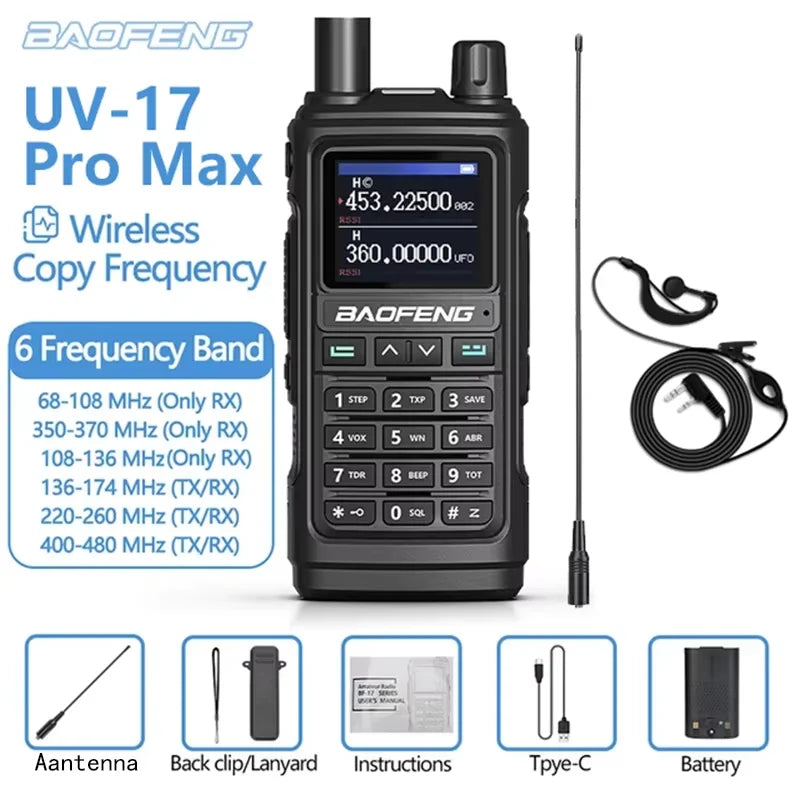 BAOFENG UV-17Pro Max Dual Band VHF/UHF Walkie Talkie with One-key Frequency Matching NOAA Weather Channels for Hiking Camping