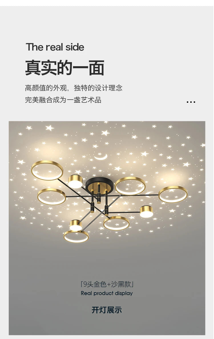2025 New Chandeliers Romantic Starry Modern Ceiling Light Fixture 6 Lights White Creative Home Stepless Dimmable Ceiling Lamp