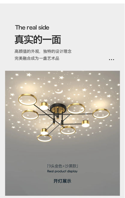 2025 New Chandeliers Romantic Starry Modern Ceiling Light Fixture 6 Lights White Creative Home Stepless Dimmable Ceiling Lamp