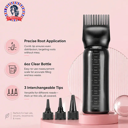 Hair Oil Application Bottle, with 3 Pointed Mouth Caps and 6 Ounces Hair Dye Bottle Root Comb, Suitable for Scalp (black&white)