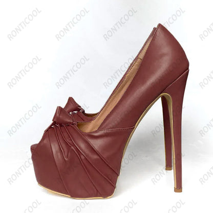 Ronticool New Fashion Women Platform Pumps Stiletto Heels Peep Toe Gorgeous Gold Party Shoes US Plus Size 5-20