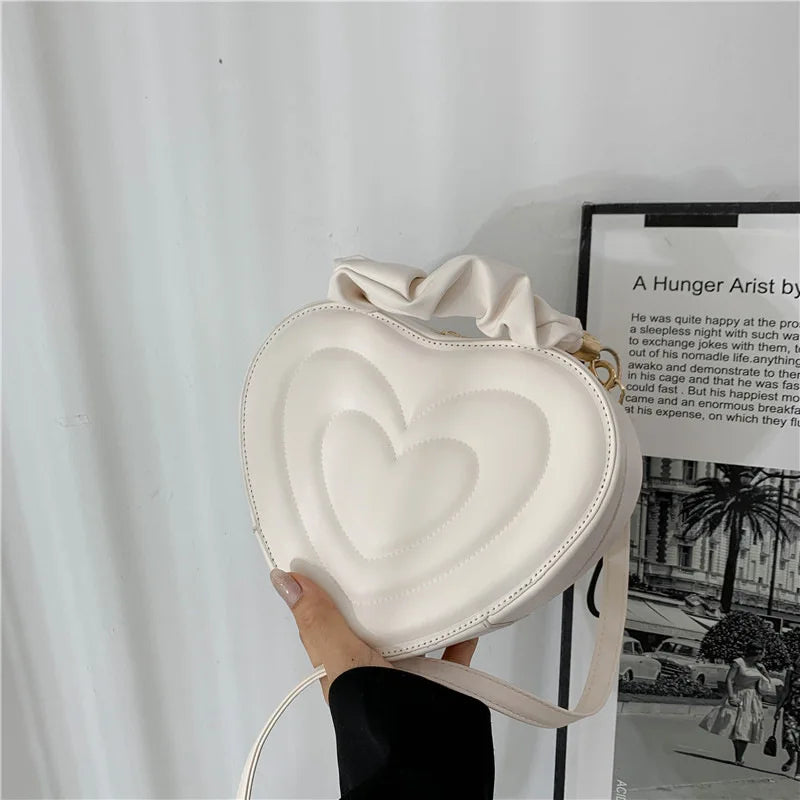 1Pcs Fashion Love Heart Shape Shoulder Bag Small Handbags Designer Crossbody Bags For Women Solid Pu Leather Top Handle Bag