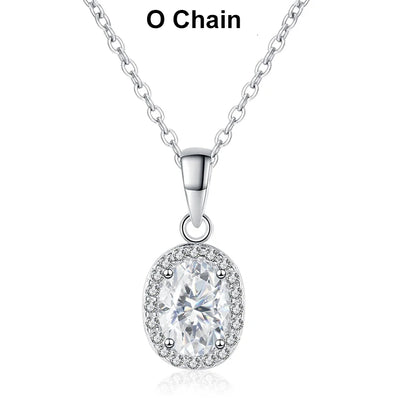 NeeTim Oval Cut Moissanite Necklace Pendant s925 Sterling Silver Necklace Box Chain Necklace Gift for Women Girl Wedding Jewelry
