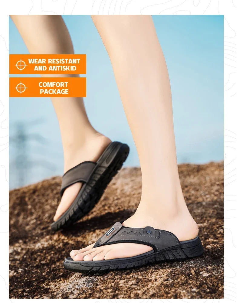 Flip Flops Summer Men's Outdoor Thick Soled Beach Shoes Breathable Cool Non Slip Comfort Sandals Male Casual Hiking Sandals