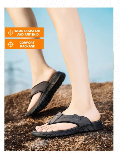 Flip Flops Summer Men's Outdoor Thick Soled Beach Shoes Breathable Cool Non Slip Comfort Sandals Male Casual Hiking Sandals