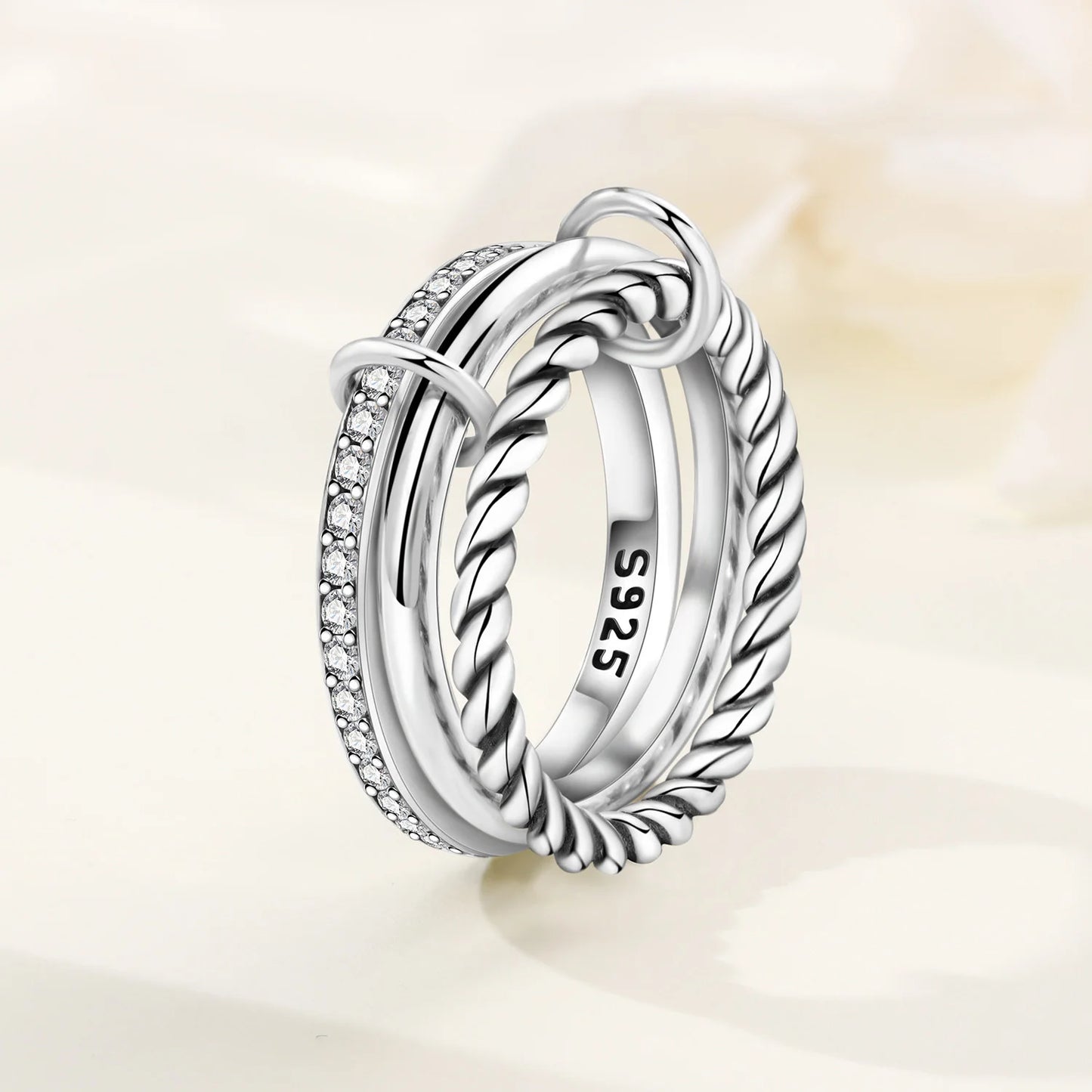 925 Sterling Silver Three-Ring Stackable Ring for Women Simple Fashion Design Fine Jewelry Perfect for Birthday Party Gift 2026