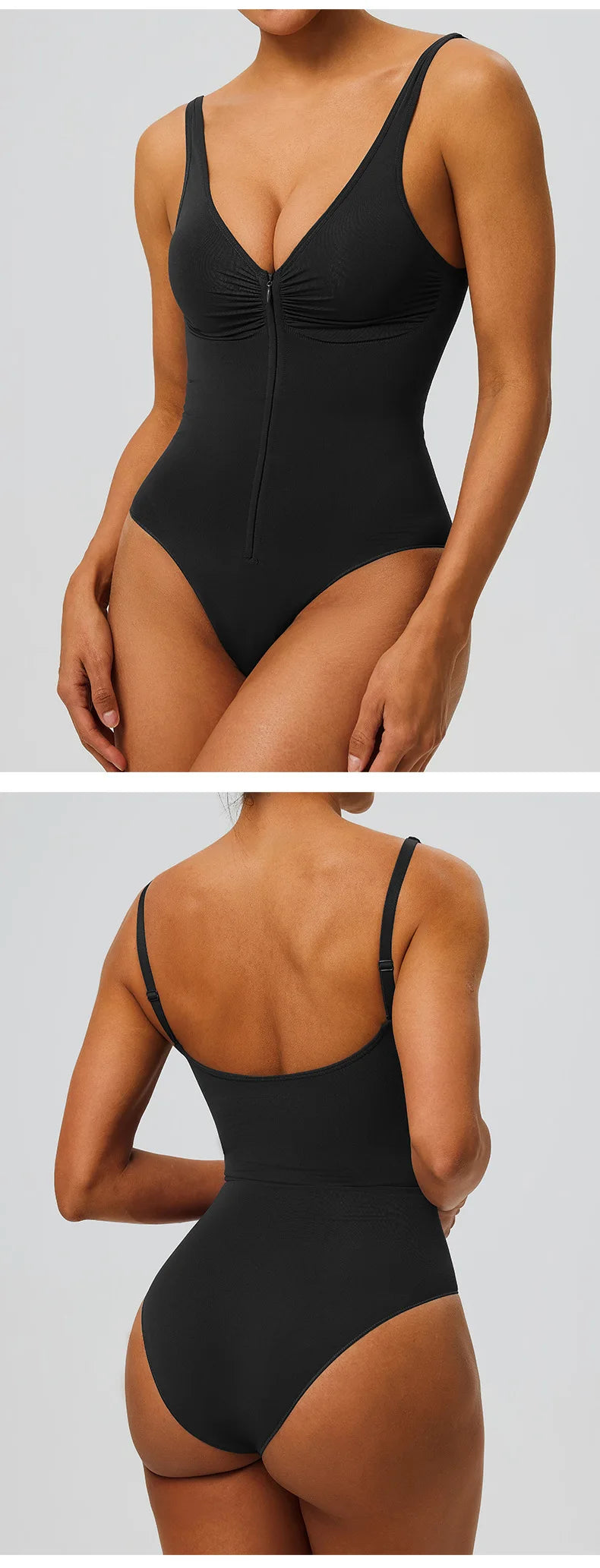 Seamless Bodysuit with Strong Compression Molding Abdominal Compression Underwear Straps Zipper One-Piece Shapewear Yoga Sets