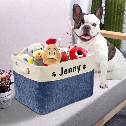 Personalized Dog Toy Basket Free Print Pet Storage Box DIY Custom Dog Name Toys Clothes Accessories Foldable Organize Storage