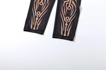 Weird Puss Sexy Striped Print Jumpsuits Women Wild Style Turtleneck Full Sleeve Midnight Party Club Stretch Streetwear Overalls
