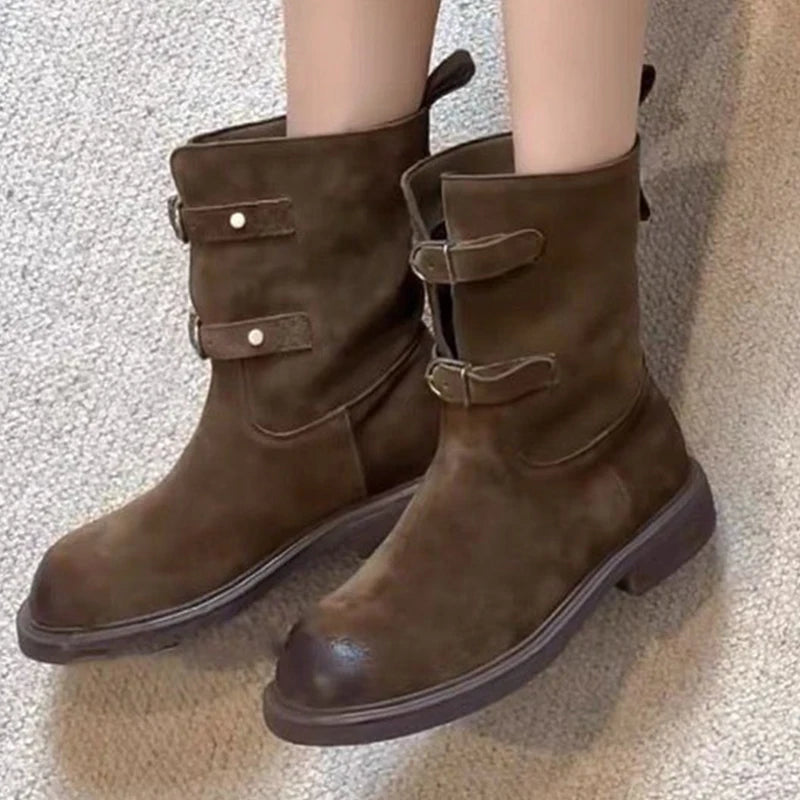 Women's Boots Fashion Women Heeled Winter Boots Elegant Woman Suede Snow Boots Designer 2025 Warm Botas Walking Female Zapatos