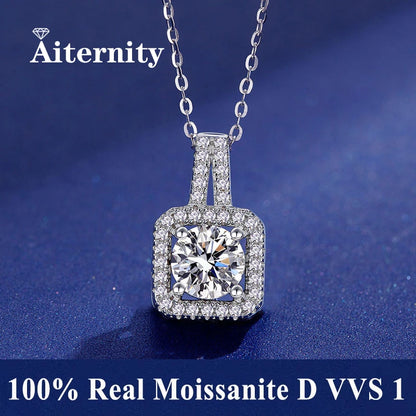 Fashion Luxury Trendy Classic 1ct GRA Moissanite Irregular Sqaure Necklace For Charm Women 925 Silver Party Jewelry Gift