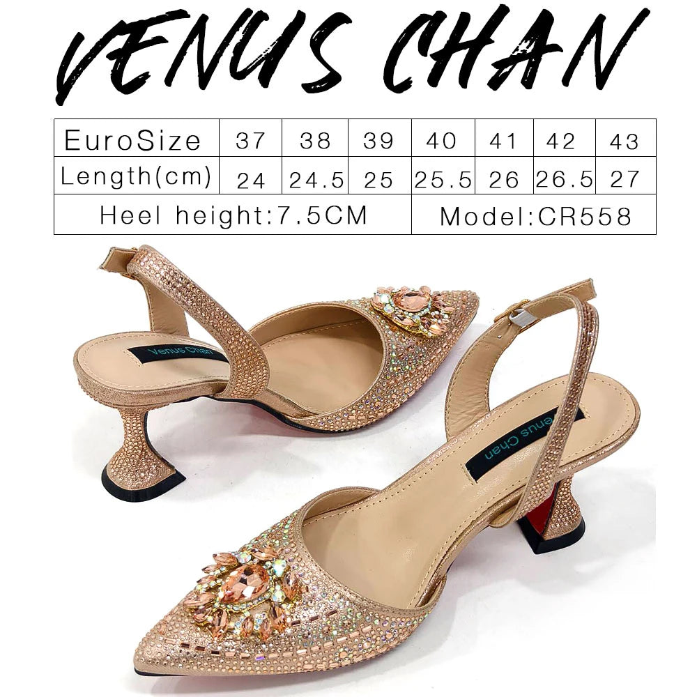 Venus Chan Italian Shoes and Bags Matching Set 2024 Nigerian Heel Party for Women Orange Colour Italian Design Wedding INS 2024