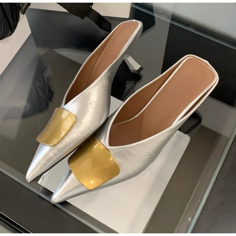 Luxury Women Slippers High Heels Mules Shoes Pointed Toe Heeled Sandals Elegant Party Slides Summer Designer Mujer Zaoatos