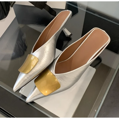 Luxury Women Slippers High Heels Mules Shoes Pointed Toe Heeled Sandals Elegant Party Slides Summer Designer Mujer Zaoatos
