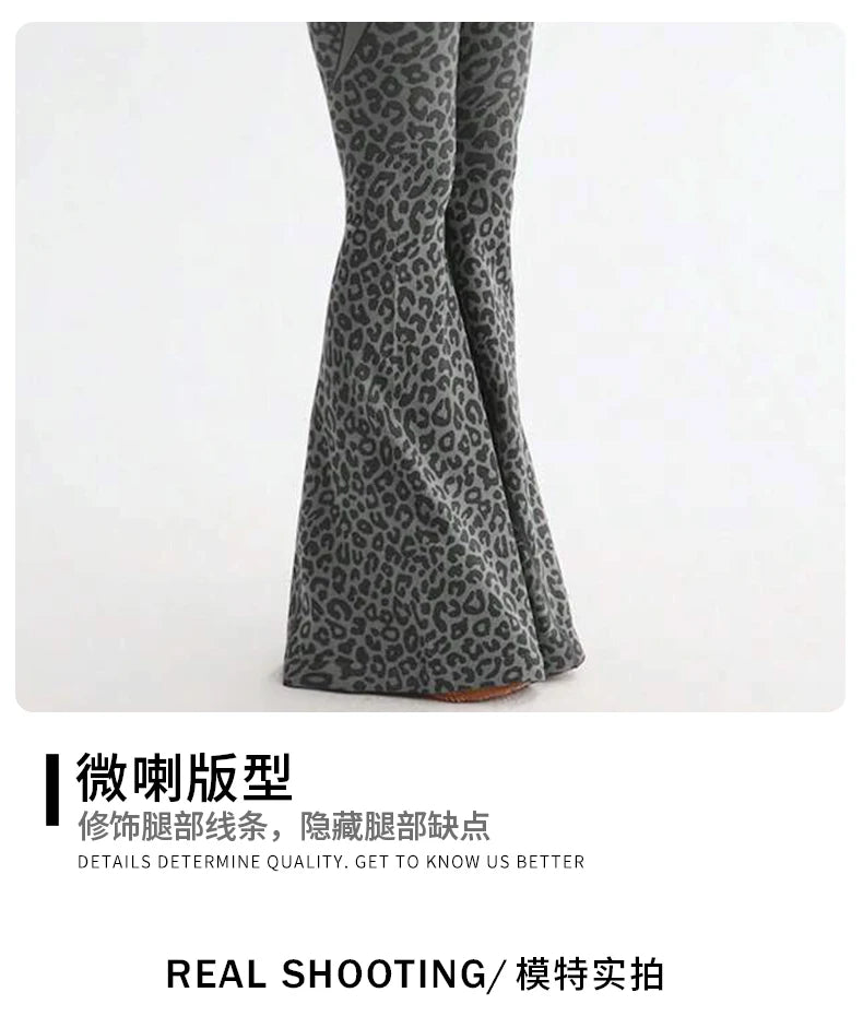 ZHEJIN Leopard Jumpsuit Women Flare Leg Yoga Romper Backless Criss Cross Workout Bodysuit Scrunch Butt Lift Gym Fitness Wear