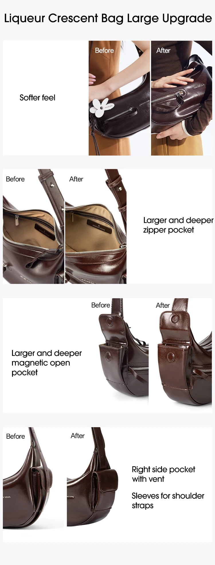 Amazing Song Liqueur Crescent Bag Small Upgraded Large Autumn Style Crossbody Women's Bag Trendy Portable