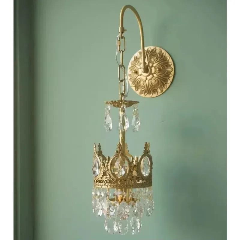 Modern Luxury Chandelier LED Crystal Vintage French Pendant Lamps for Living Dining Table Room Golden Crown Lighting Home Deocr