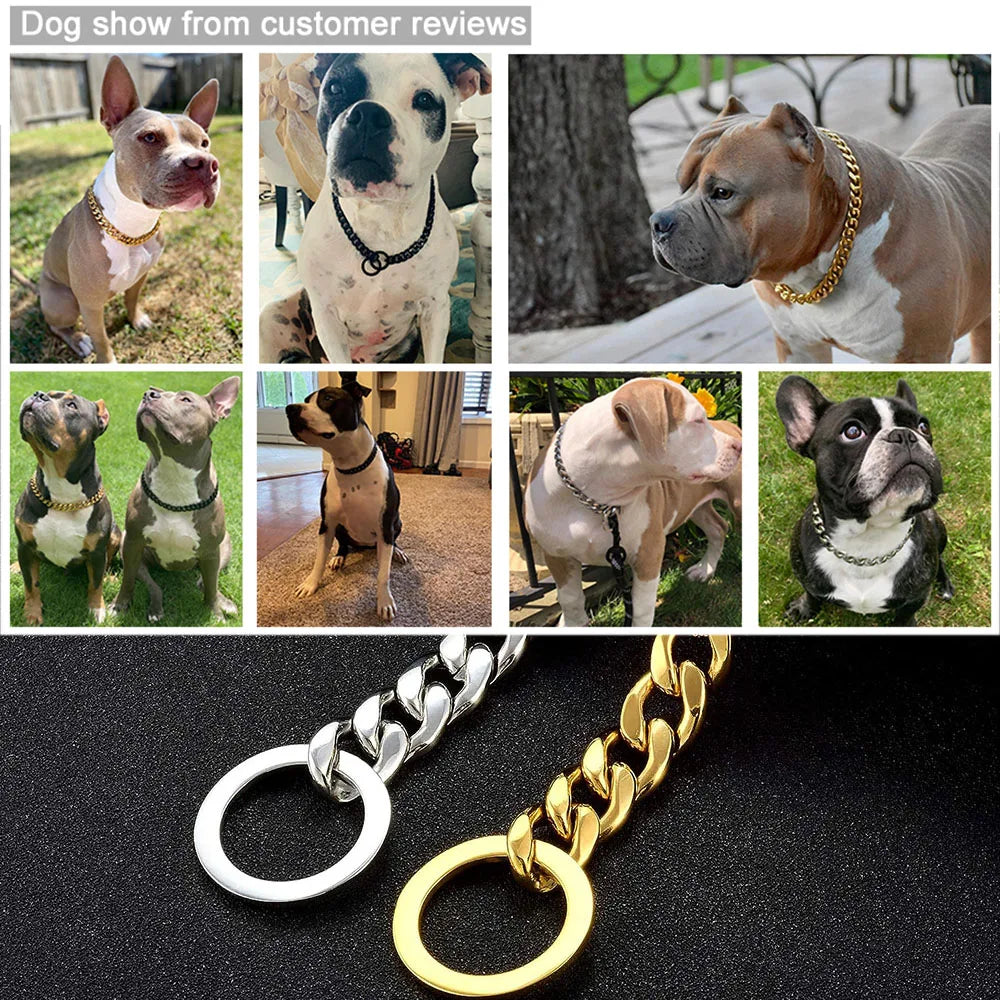 Heavy Duty 19mm Stainless Steel Dog Choke Chain Collar Pet Necklace Sliver 18K Gold Dog Cuban Link for Pit Bull Mastiff Bulldog