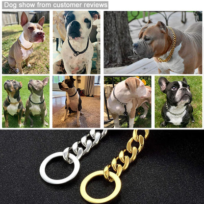 Heavy Duty 19mm Stainless Steel Dog Choke Chain Collar Pet Necklace Sliver 18K Gold Dog Cuban Link for Pit Bull Mastiff Bulldog