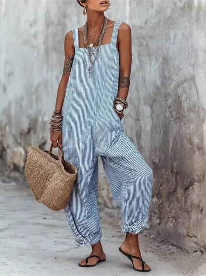 Women's Sleeveless Striped Loose Casual Jumpsuit New Spring And Summer Fashion Elegant Office Holiday Party Casual Jumpsuits
