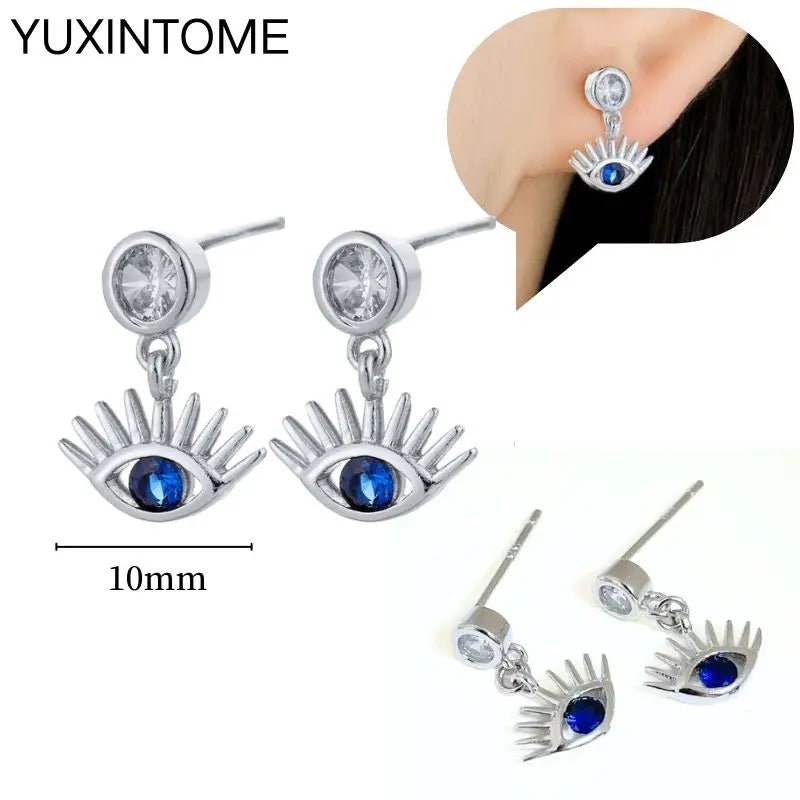 925 Sterling Silver Needle Dark Blue Crystal Silver Earrings Women's Exquisite Heart Blue Pendant Hoop Earrings Luxury Jewelry