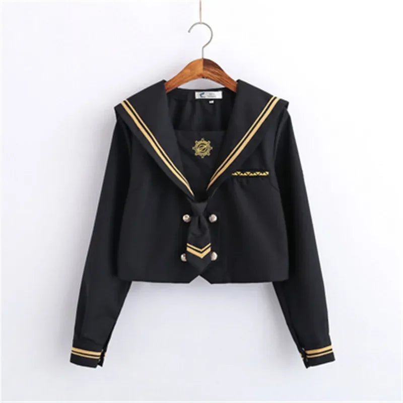 Spring Autumn Long Sleeve Japanese JK Sets School Uniforms Girls Musketeers High School Women Novelty Pleated Skirt Sailor Suits