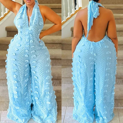 Women Jumpsuits Solid Rompers Neck Mounted Backless V Neck Sleeveless Empire Waist Full Length Wide Leg Pants Loose 2026 Summer