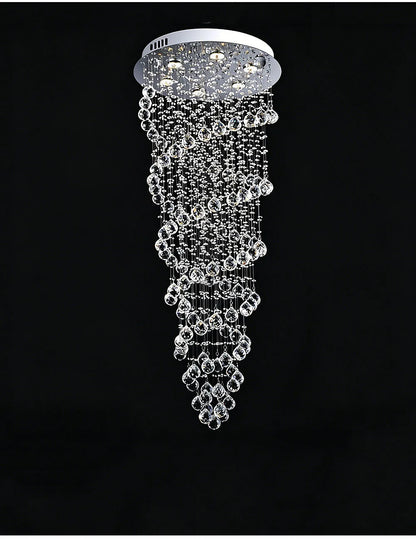 Modern Luxury Spiral Crystal Ceiling Fixture Long Cascading Crystal Design for Duplex Stairwell High Ceiling Home Lighting
