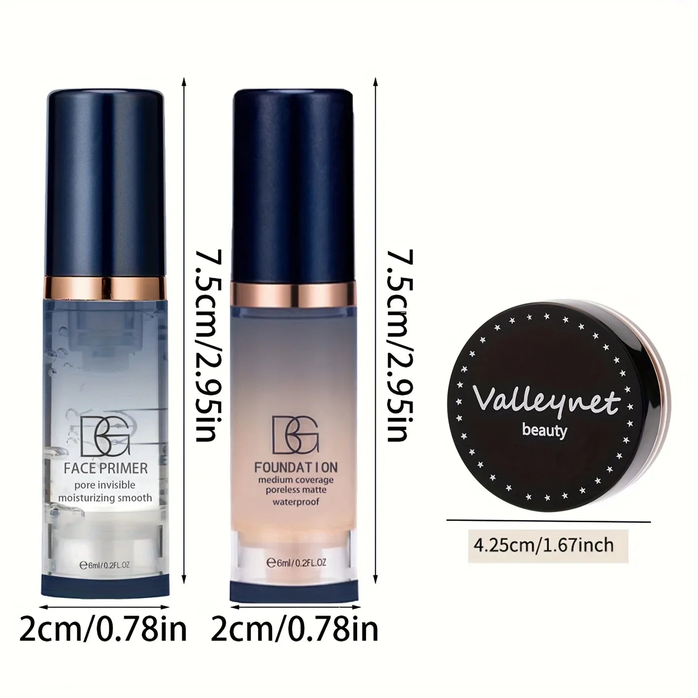3pcs/Set Velvet Face Set,Foundation+Primer+Concealer,Waterproof and Long lasting Matte Effect,Suitable for Beginners,Travel Set.