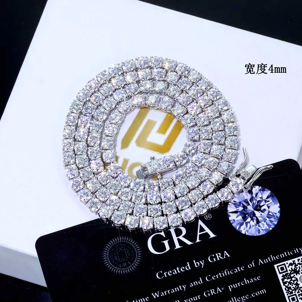 NUOYA Hip Hop Moissanite Tennis Necklace Ice Out VVS1 Diamond Chain Sparkling Jewelry Luxury Gifts for Men and Women