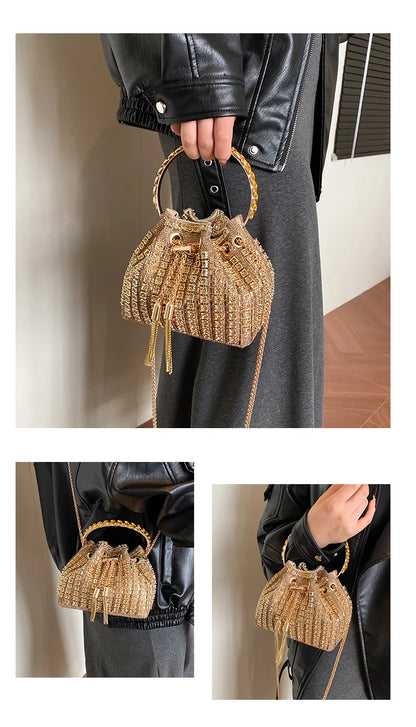luxury Designer purses and handbags bags for women bucket clutch purse evening banquet bag Crystal rhinestone shoulder bag