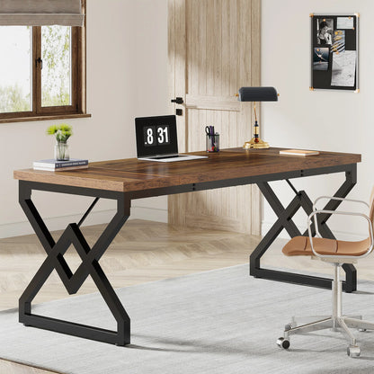 Tribesigns 63" Large Industrial Executive Desk with Extra Thickened Tabletop & Metal Frame, Heavy-Duty Home Office Desk