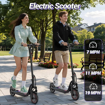 8.5''Solid Electric Scooter, 350W Powerful Motor & 19MPH Top Speed, 21 Miles Range, Folding E Scooter with Front Suspension for Teens and Adults