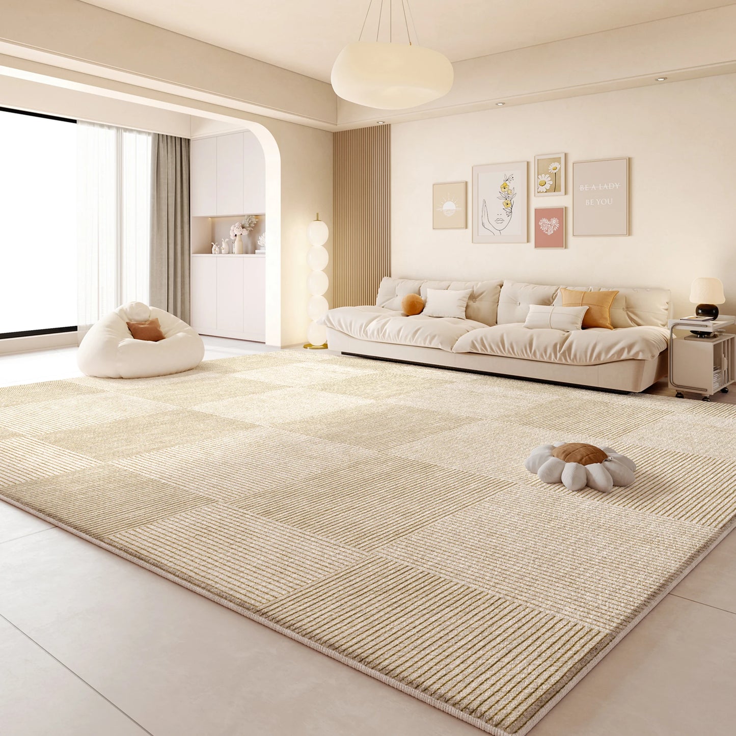 Cream Style Living Room Decoration Rug Light Luxury Rugs for Bedroom Fluffy Soft Cloakroom Carpet Household Washable Floor Mat