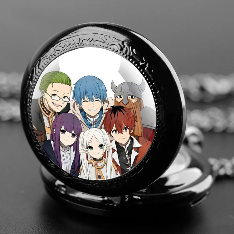 Frieren: Beyond Journey's End Glass Dome Pocket Watch with Chain Woman Pendant Watch Men Necklace Chronograph Gift for Friend