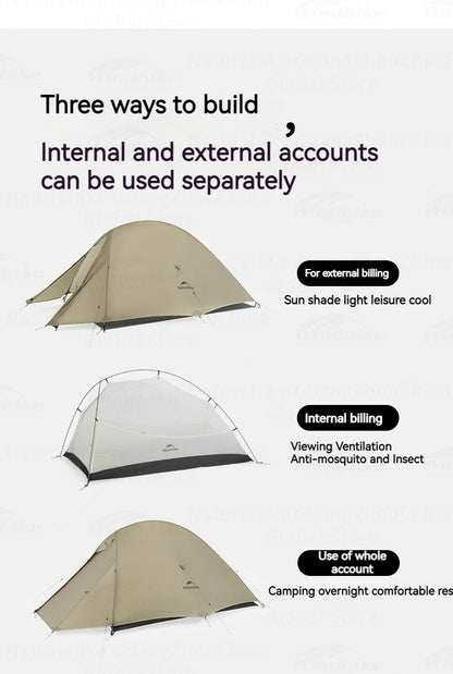 Naturehike Cloud Up Pro Tent Ultralight 1.36kg 1-2 Person 20D Waterproof Three Seasons for Camping Outdoor Hiking Backpack Tent