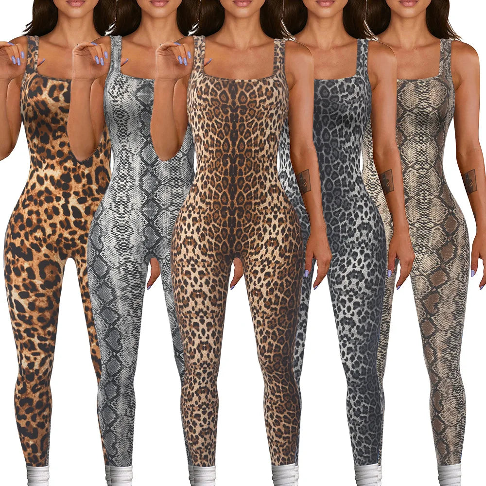 Wmstar Women Printed Sleeveless Bodysuit Threaded Square Neck Open Back Hip Lifting Slim Fit Jumpsuit Wholesale Dropshipping