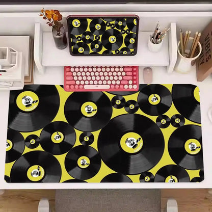Large Size Mousepad Table Mat For Bedroom Learning Games Nostalgic Vinyl Cassette Themed For Laptop Office Desktop Mat