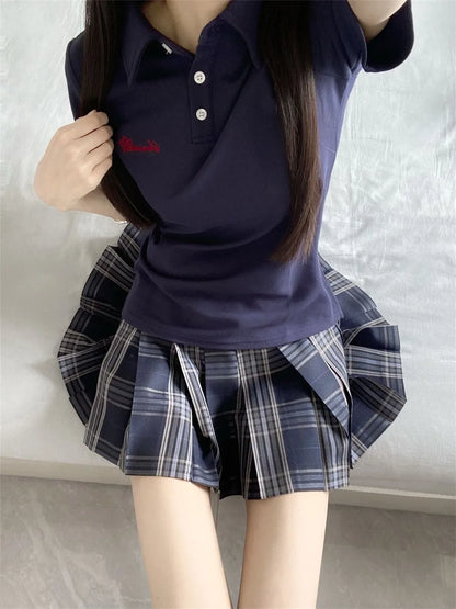 Japanese JK Uniform Polo Shirt and Skirt Suit Spring and Summer Wear Genuine All-match College Style Female Cute Lady Quiet