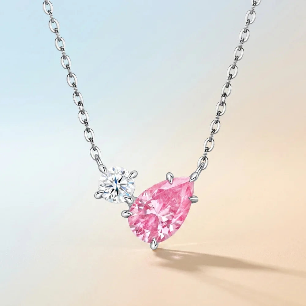 GXTRS 3CT Pink Pear Cut Moissanite Pendant Necklaces For Women S925 Silver 2 Stones Lab Diamond Wedding Neck Chains Fine Jewelry