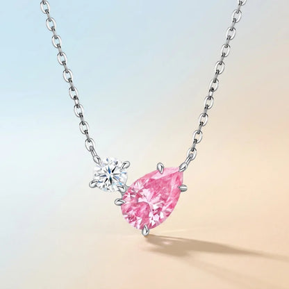 GXTRS 3CT Pink Pear Cut Moissanite Pendant Necklaces For Women S925 Silver 2 Stones Lab Diamond Wedding Neck Chains Fine Jewelry