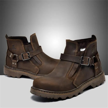 Waterproof Leather Motorcycle Boots Men Brown Motocross Street Riding Shoes Retro Motorcycle Protection Boots