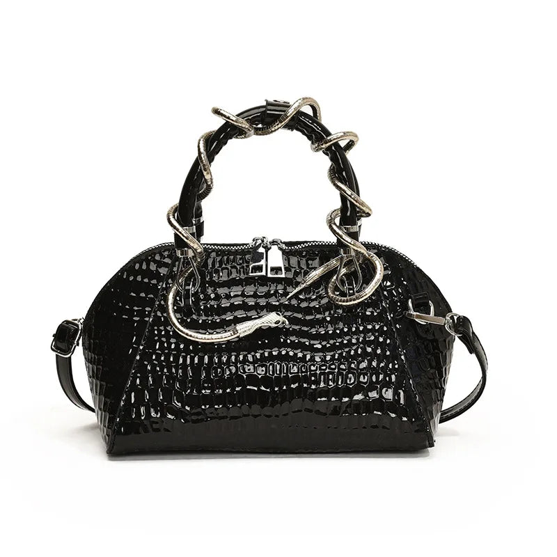 Crocodile Pattern Top-handle Shell Bag With Snake Hardware Wild Shoulder Crossbody Handbags MOODS Designer Luxury Bags For Women