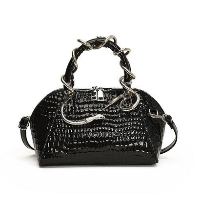 Crocodile Pattern Top-handle Shell Bag With Snake Hardware Wild Shoulder Crossbody Handbags MOODS Designer Luxury Bags For Women